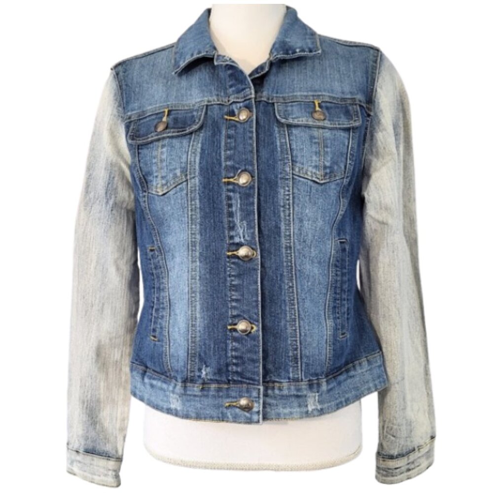 NEW DIRECTIONS WEEKEND 2-Tone Denim Blue Jean Jacket - Women's Size M